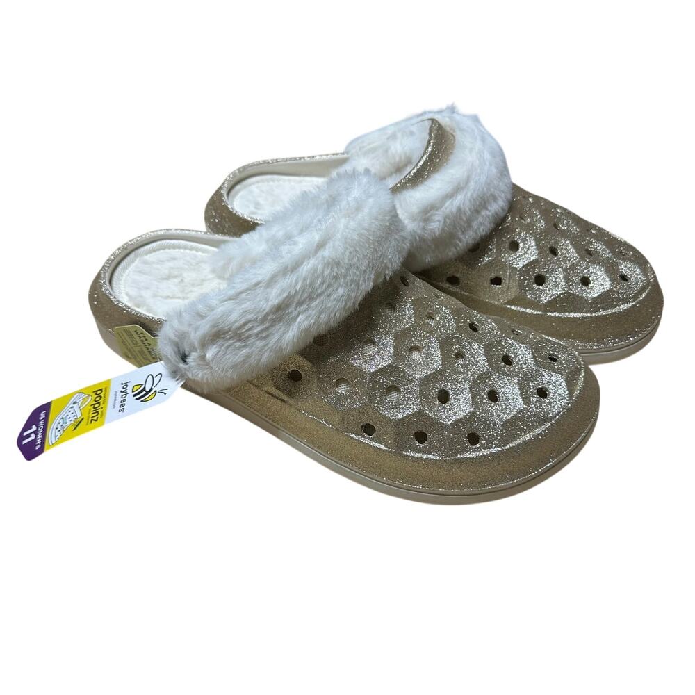 Joybees Varsity Lined Active Clog Sandals Gold Glitter Women's 11 New With Tags